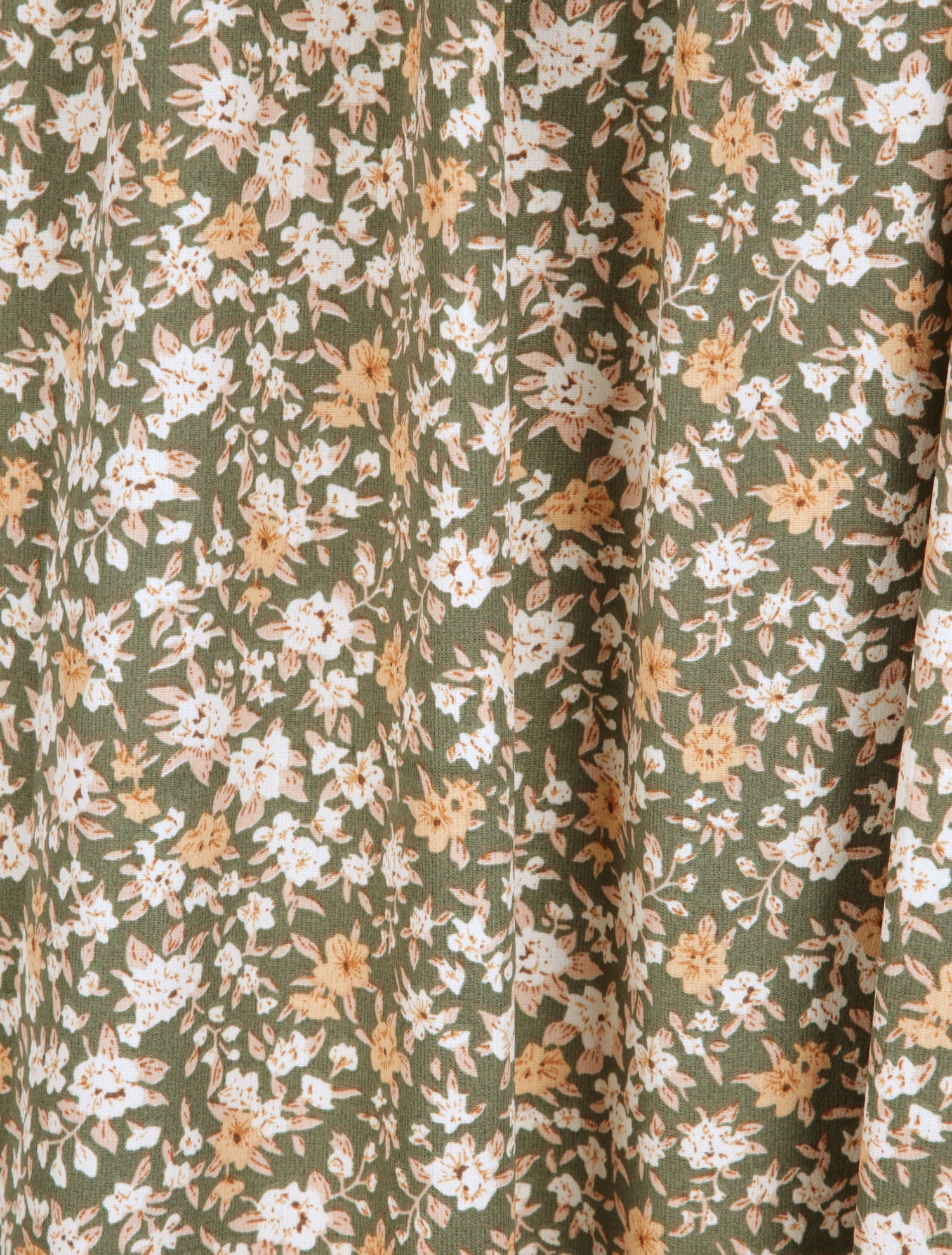 Robe longue à imprimé fleuri et taille brodée - Kaki - 4