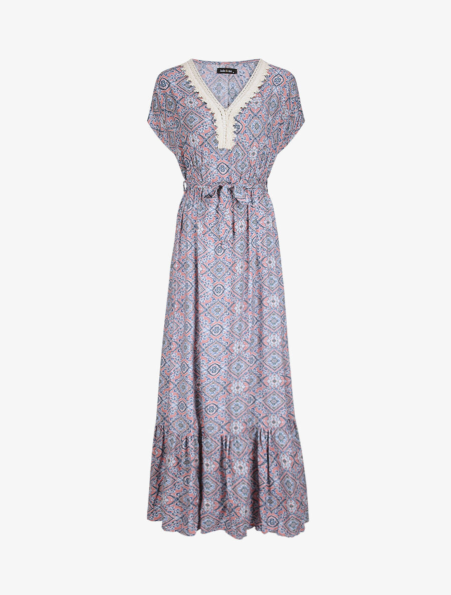 Robe longue imprimée baroque et détail brodé - Rose - 5