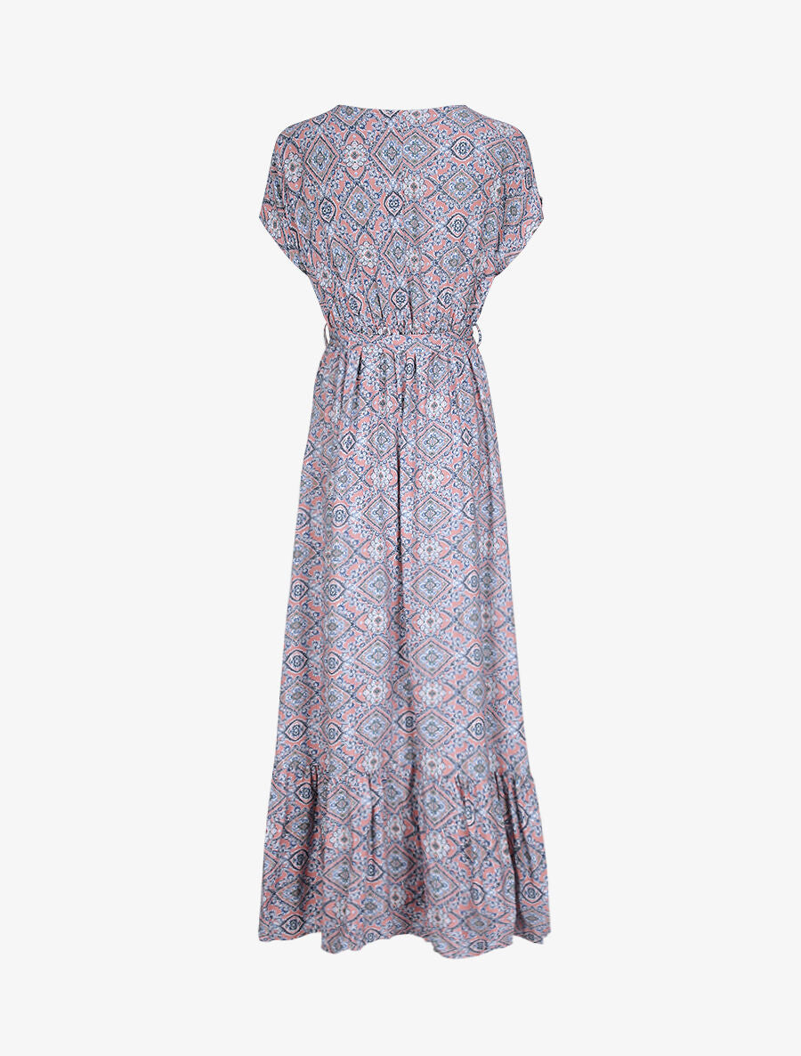 Robe longue imprimée baroque et détail brodé - Rose - 2