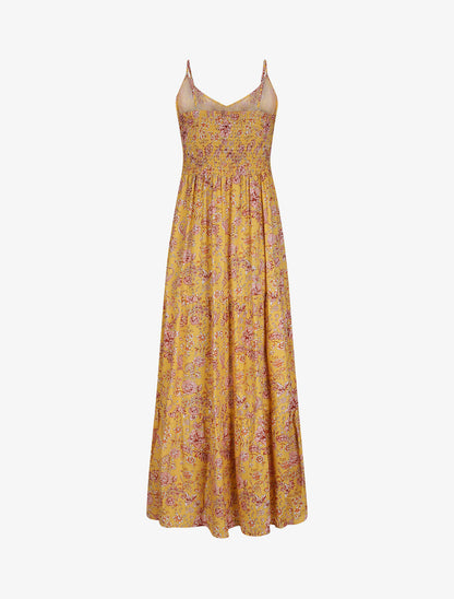 Robe longue à imprimé fleuri - Moutarde - 2