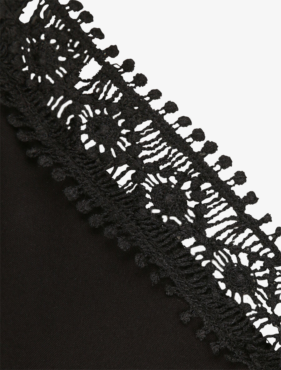 Robe longue à col V en dentelle - Noir - 3