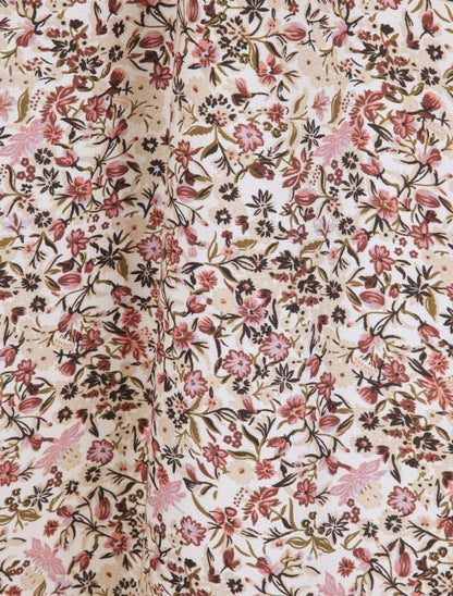 Robe longue imprimé petites fleurs à col V en dentelle - Beige - 4