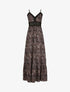 Robe longue imprimé petites fleurs à col V en dentelle - Noir - 1