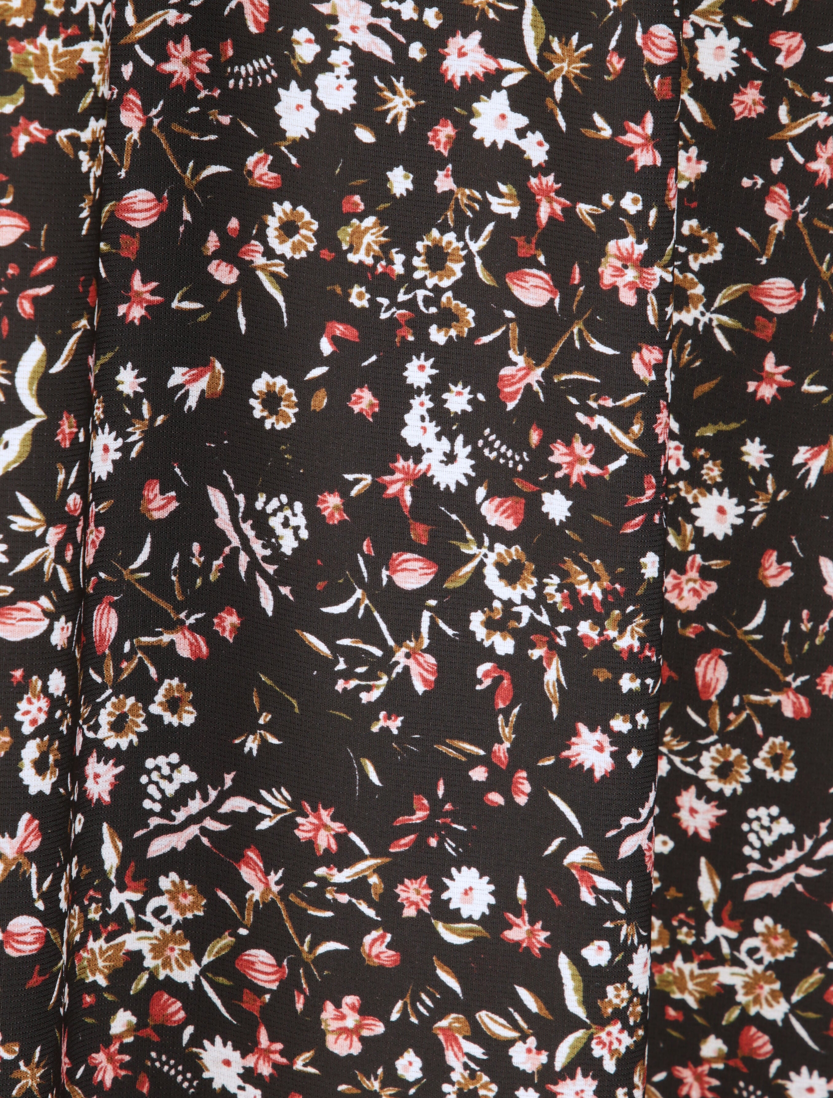 Robe longue imprimé petites fleurs à col V en dentelle - Noir - 4
