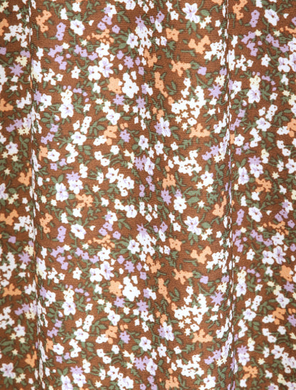Robe longue imprimé petites fleurs à col V en dentelle - Marron - 4