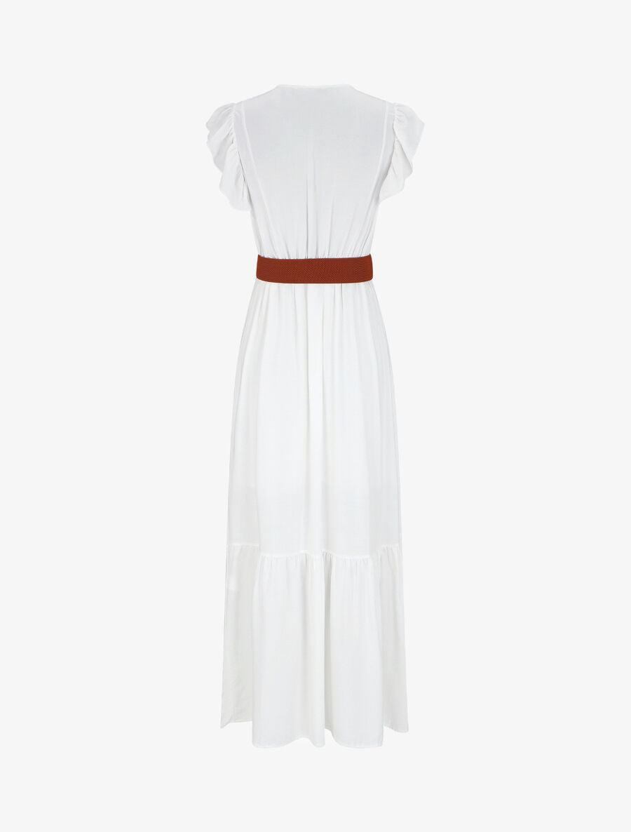 Robe longue à manches volantées - Blanc - 2