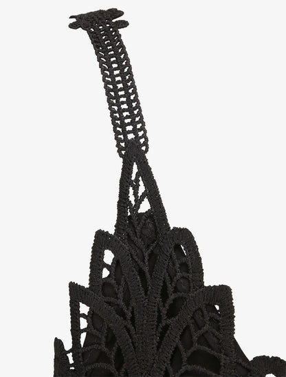 Robe longue empire à col V en dentelle - Noir - 3