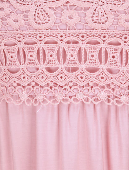 Robe longue empire à col V en dentelle - Rose - 3