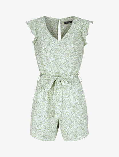 Combishort à imprimé fleuri - Vert - 1