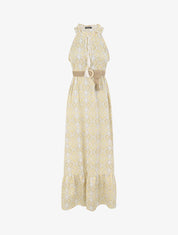 Robe longue évasée imprimé faïence fleurie - Jaune - 5
