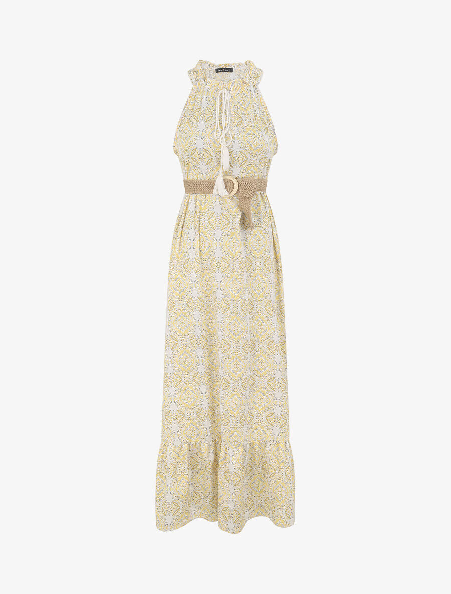 Robe longue évasée imprimé faïence fleurie - Jaune - 5