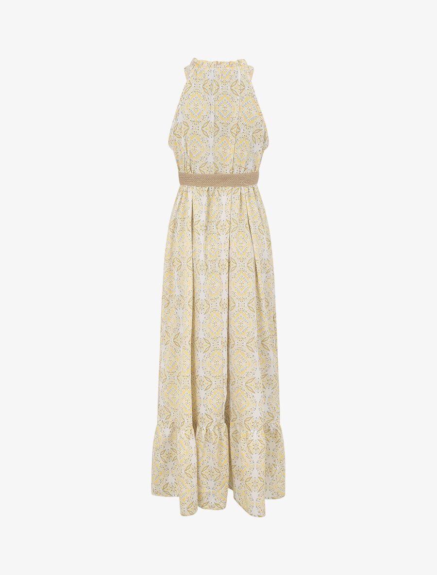 Robe longue évasée imprimé faïence fleurie - Jaune - 2