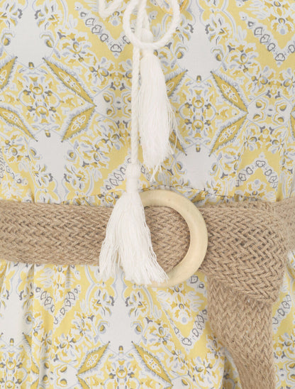 Robe longue évasée imprimé faïence fleurie - Jaune - 3