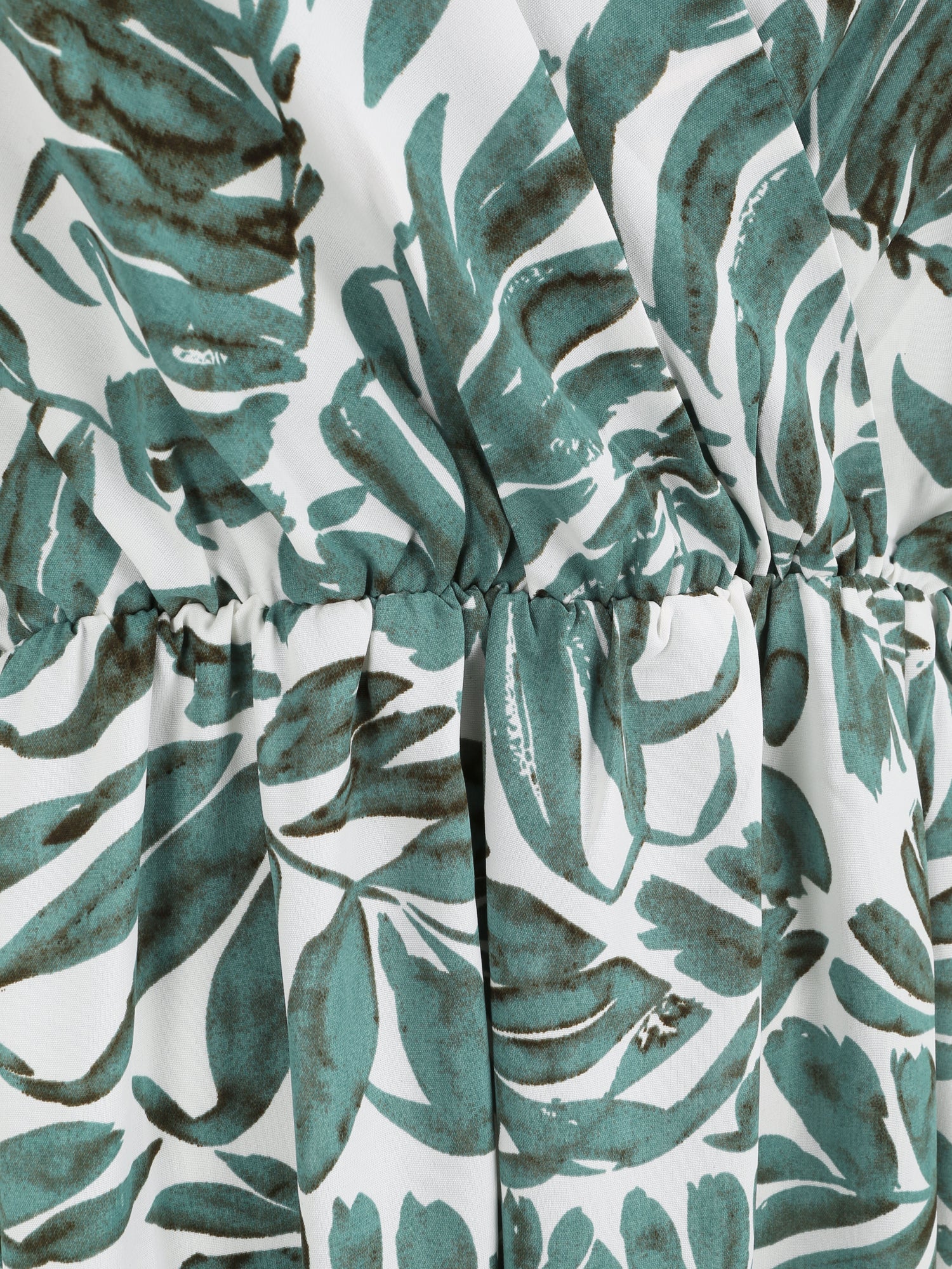 Robe longue empire imprimé feuillages à bretelles - Vert - 3