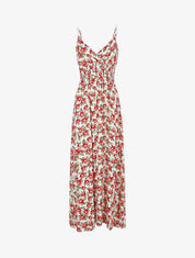 Robe longue empire imprimé fleurs tropicales à bretelles à perles - Blanc - 1