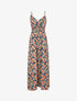 Robe longue empire imprimé fleurs tropicales à bretelles à perles - Marine - 5