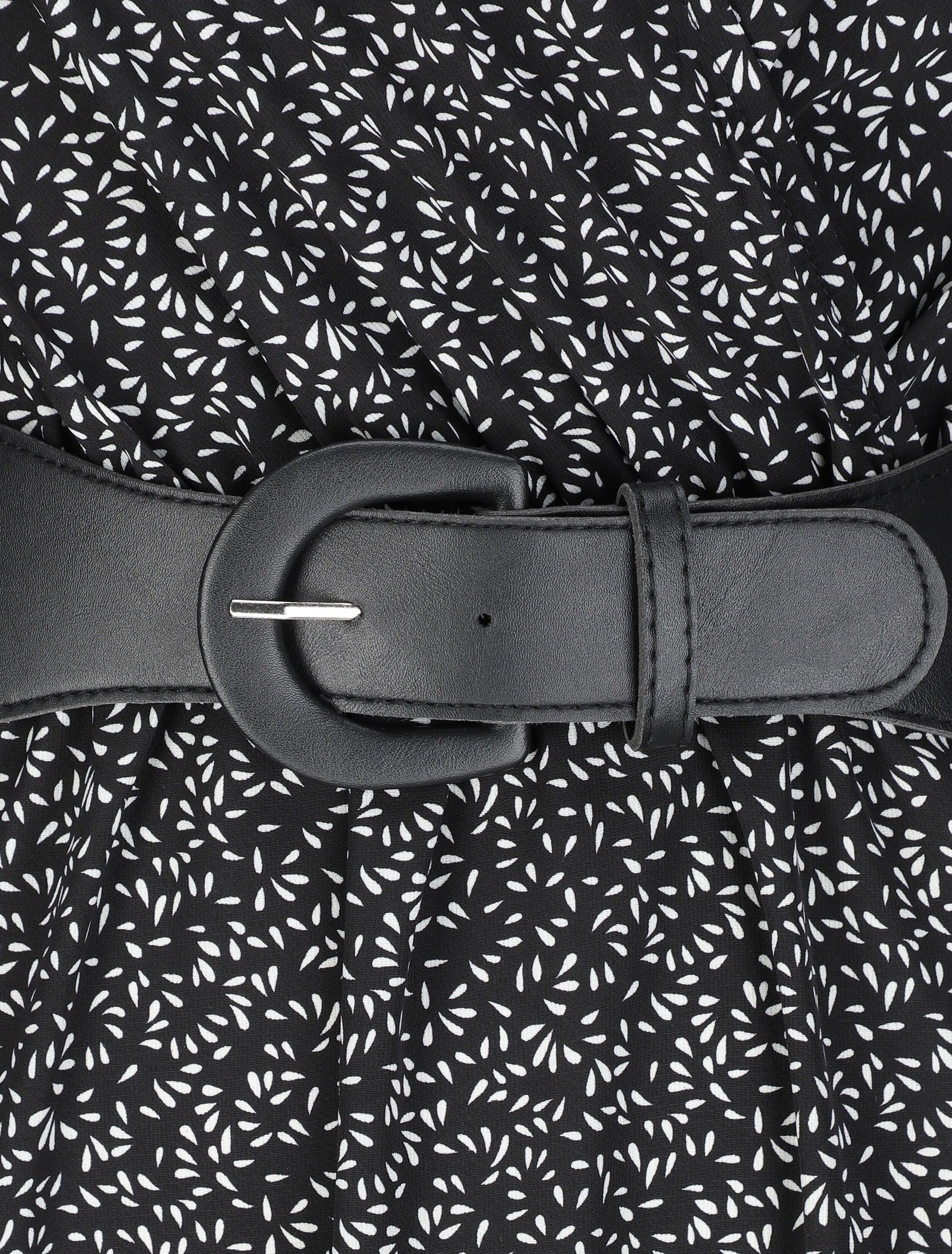 Robe longue empire imprimé fleurs à manches volantées - Noir - 3