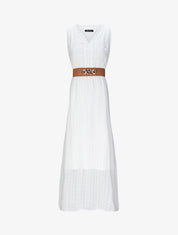 Robe longue empire unie en plumetis - Blanc - 5