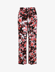 Pantalon fluide motifs pétales de roses - Noir - 1