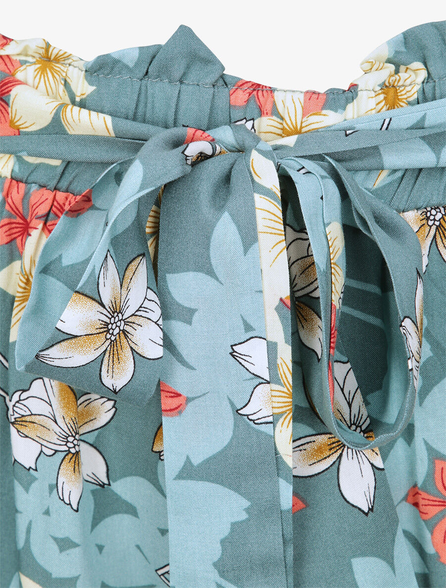 Short fluide motifs fleurs de vanillier - Bleu gris - 3