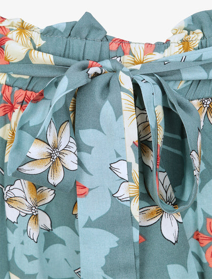 Short fluide motifs fleurs de vanillier - Bleu gris - 3