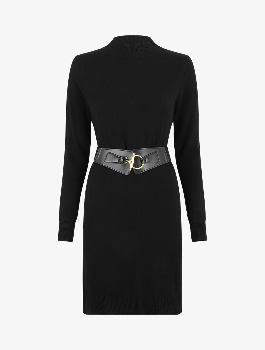Robe pull courte à col montant - Noir - 1