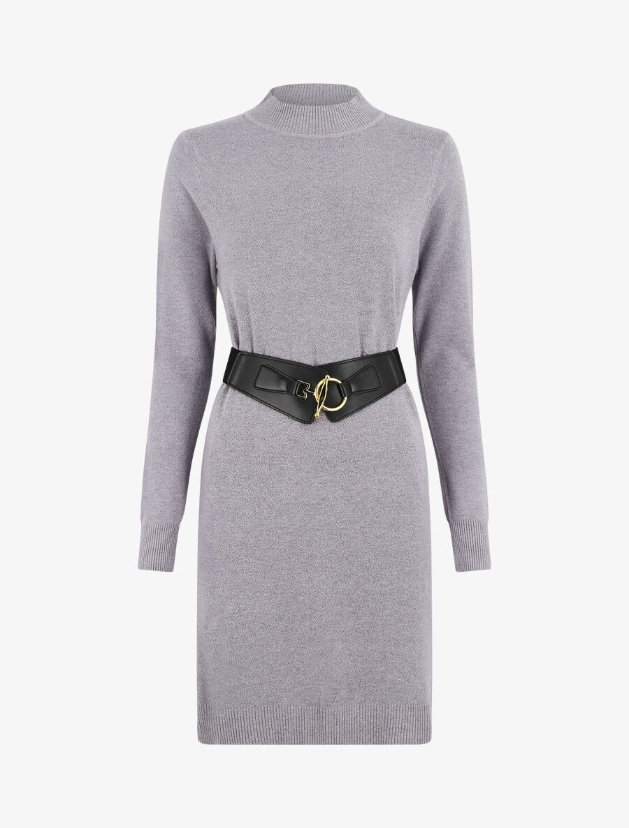 Robe pull courte à col montant - Gris - 1