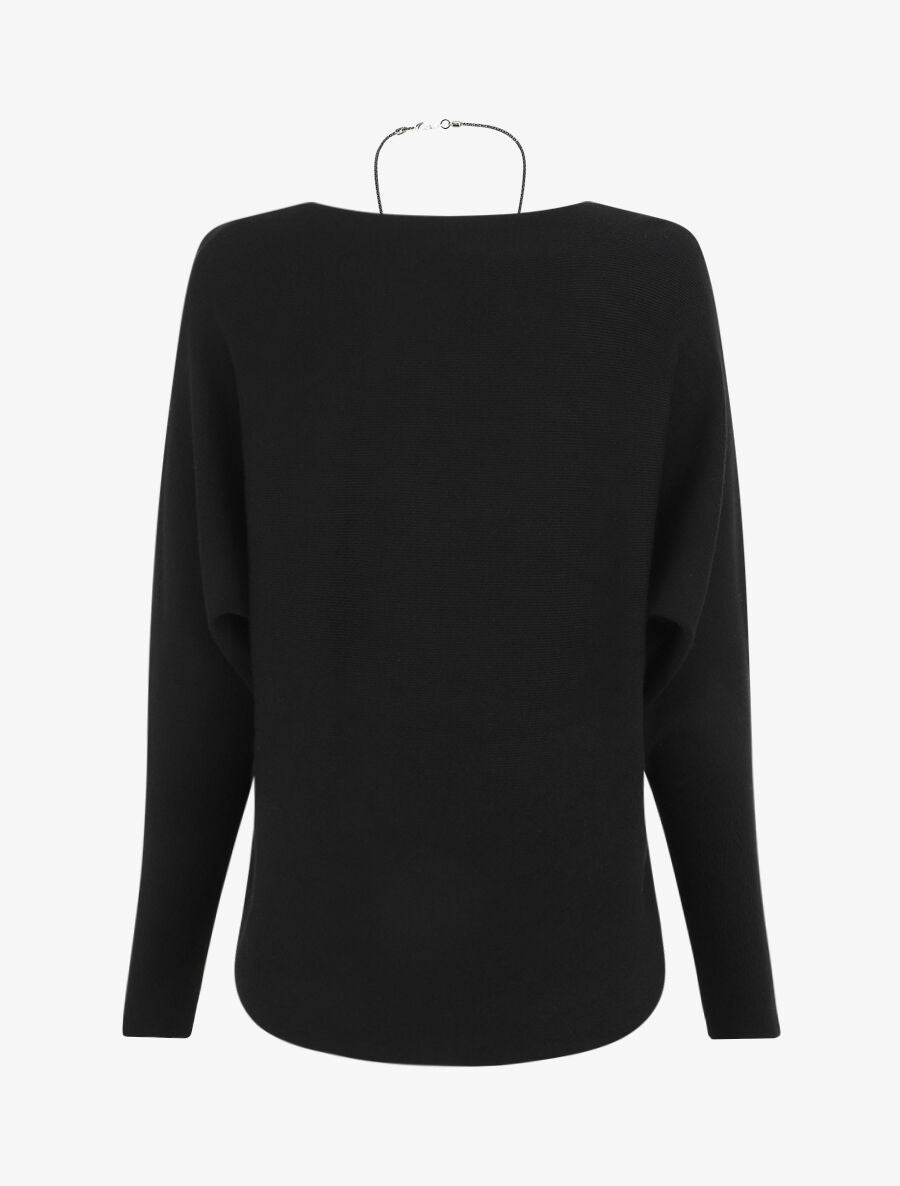 Pull uni col bateau - Noir - 2