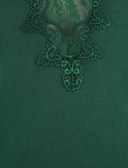 Pull fin à dos en dentelle - Vert émeraude - 3