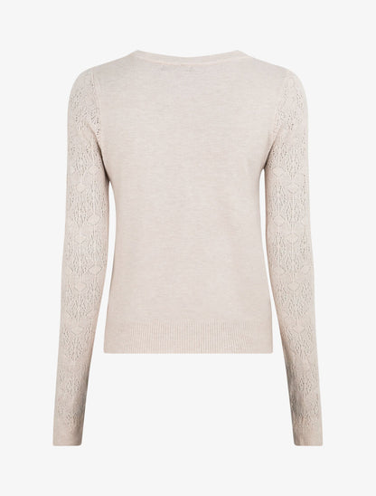 Gilet droit à manches en maille fantaisie - Beige - 2