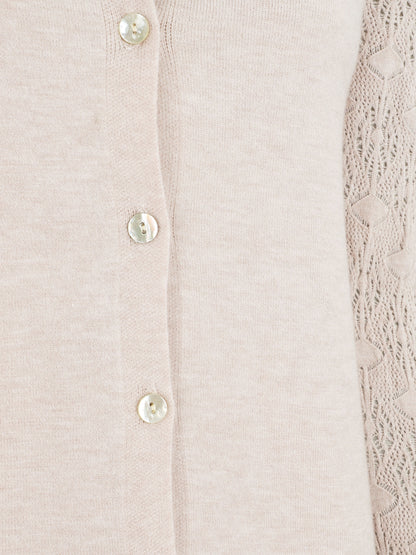 Gilet droit à manches en maille fantaisie - Beige - 3