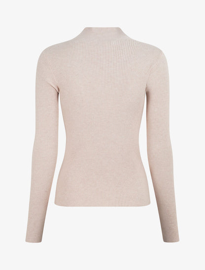 Pull col montant et décolleté ajouré - Beige - 2