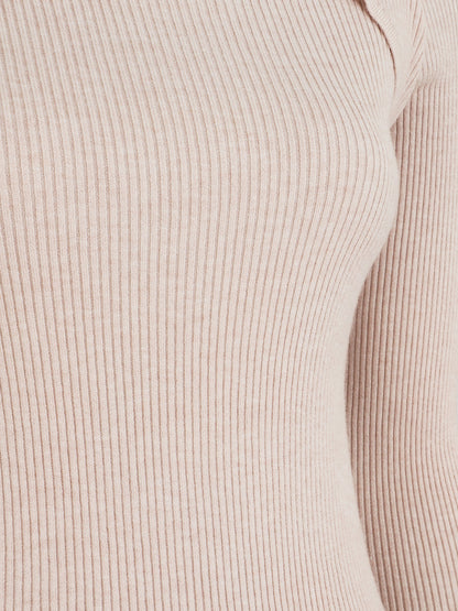 Pull col montant et décolleté ajouré - Beige - 3