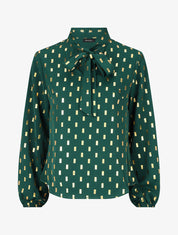 Blouse col lavallière à imprimé rectangles dorés - Vert - 1