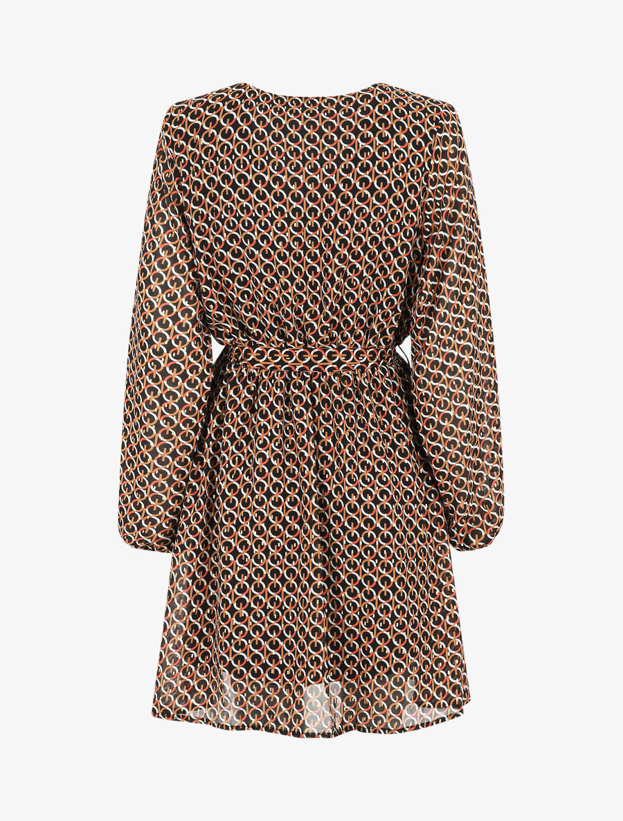 Robe col cache-coeur imprimé graphique - Noir - 2