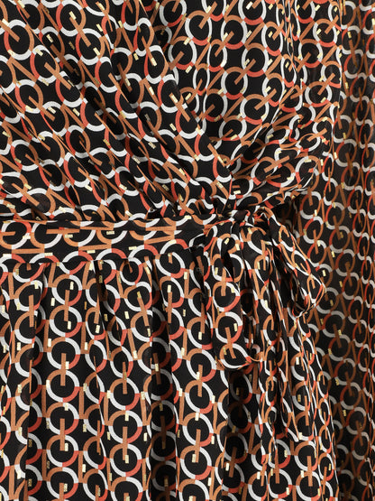 Robe col cache-coeur imprimé graphique - Noir - 3