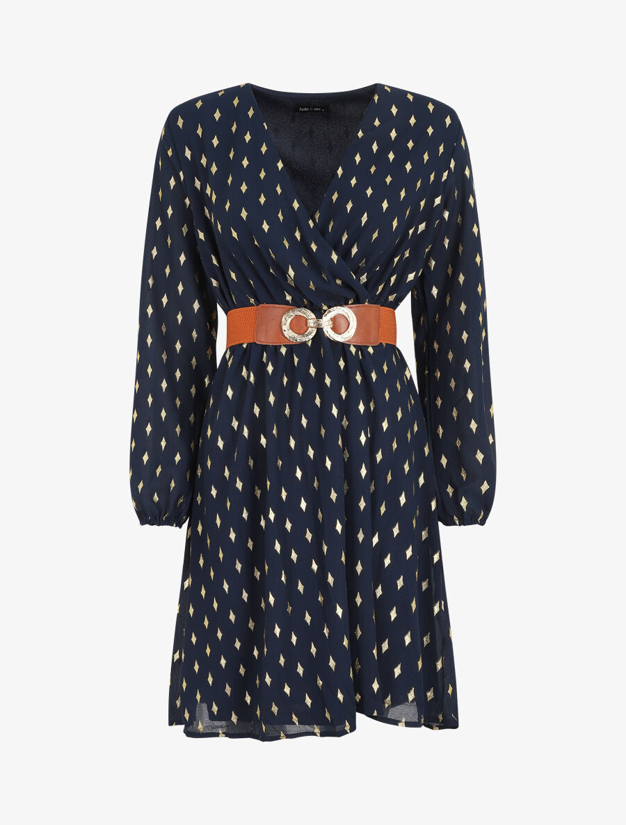 Robe courte imprimé graphique irisé - Marine - 1