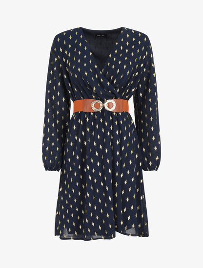 Robe courte imprimé graphique irisé - Marine - 1