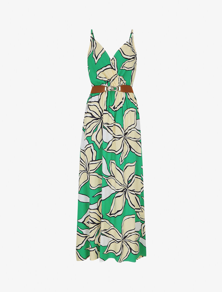 Robe longue à imprimé grandes fleurs - Vert - 5