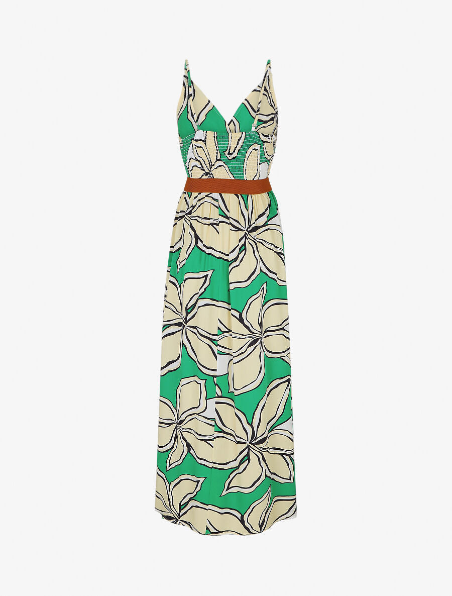 Robe longue à imprimé grandes fleurs - Vert - 2
