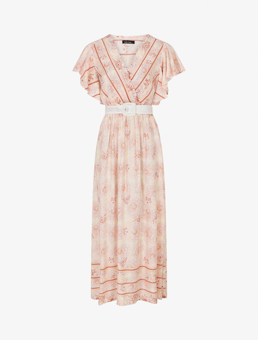 Robe longue élastiquée imprimé floral - Marron - 1