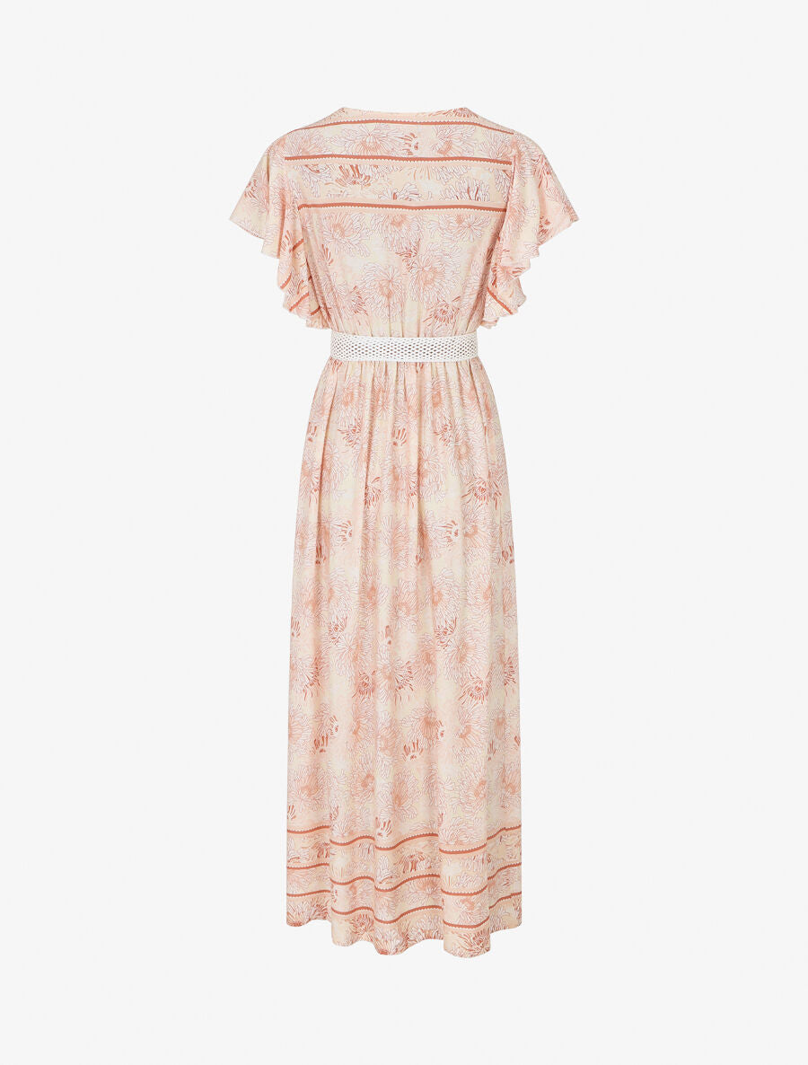 Robe longue élastiquée imprimé floral - Marron - 2