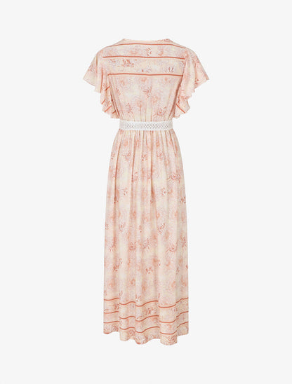 Robe longue élastiquée imprimé floral - Marron - 2