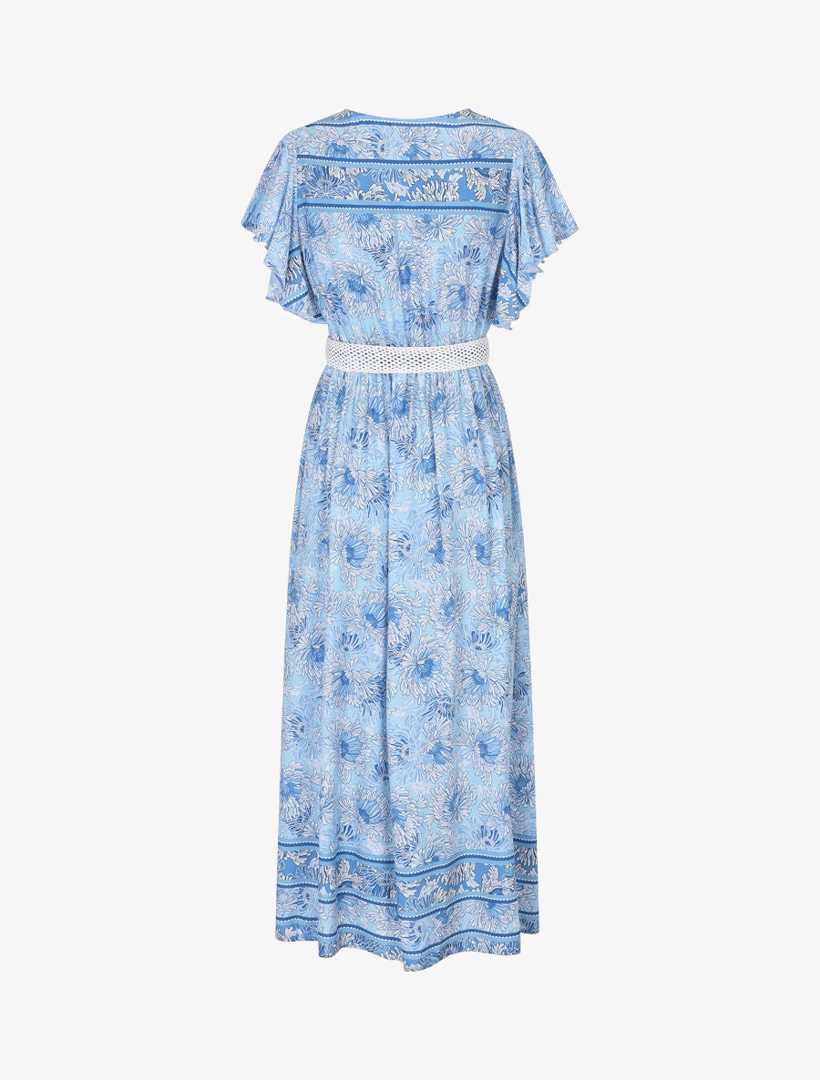 Robe longue élastiquée imprimé floral - Bleu - 2