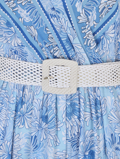 Robe longue élastiquée imprimé floral - Bleu - 3