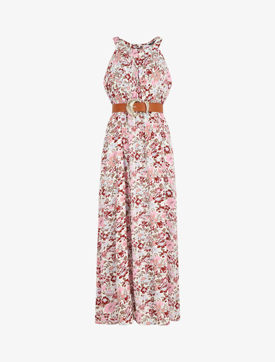 Robe longue empire à taille élastiquée - Rose - 5