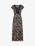 Robe longue élastiquée imprimé fleuri et broderies - Marine - 5
