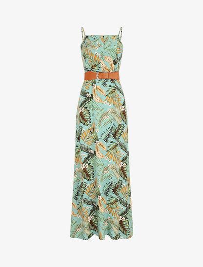 Robe longue droite à imprimé feuillage - Vert d&