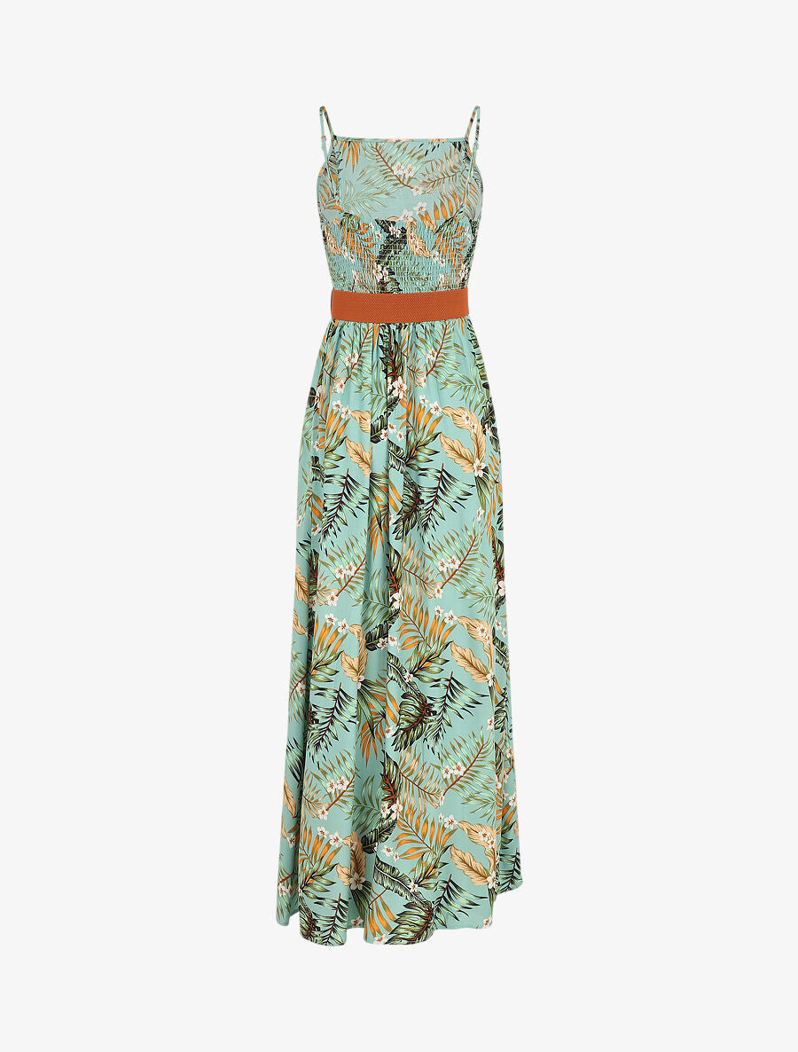 Robe longue droite à imprimé feuillage - Vert d&