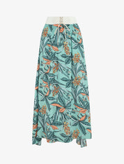 Jupe longue élastiquée à imprimé tropical - Vert d&